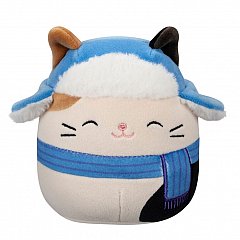 Squishmallows Plush Figure Cam the Brown and Black Calico Cat in Blue Scarf, Hat 12 cm