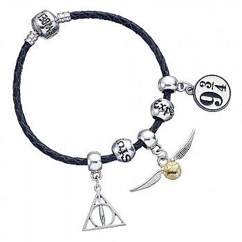 Harry Potter Leather Bracelet Charm Set Deathly Hallows/Snitch/Platform 9 3/4/2 Spellbeads - MangaShop.ro