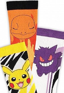Pokemon Socks 3-Pack Pikachu, Charmander, Gengar 39-42