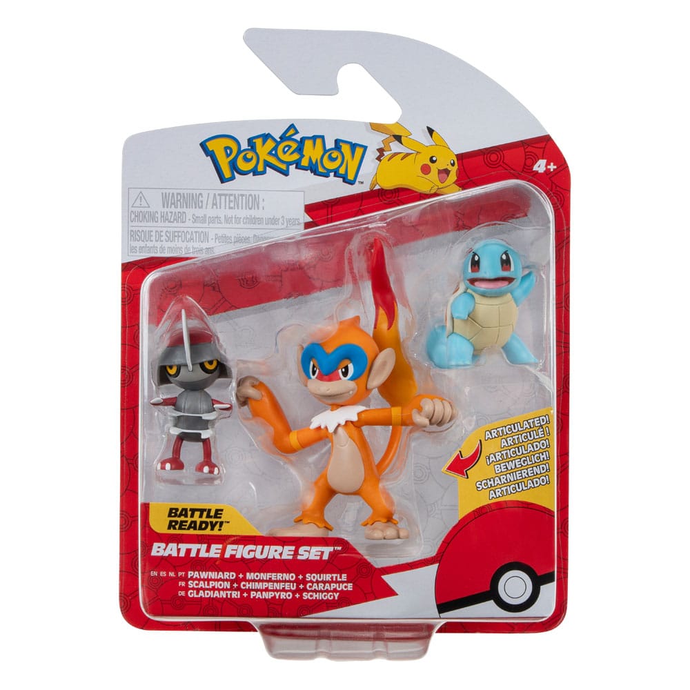 Pokemon Battle Figure Set 3-Pack Pawniard, Squirtle #1, Monferno 5 cm - MangaShop.ro