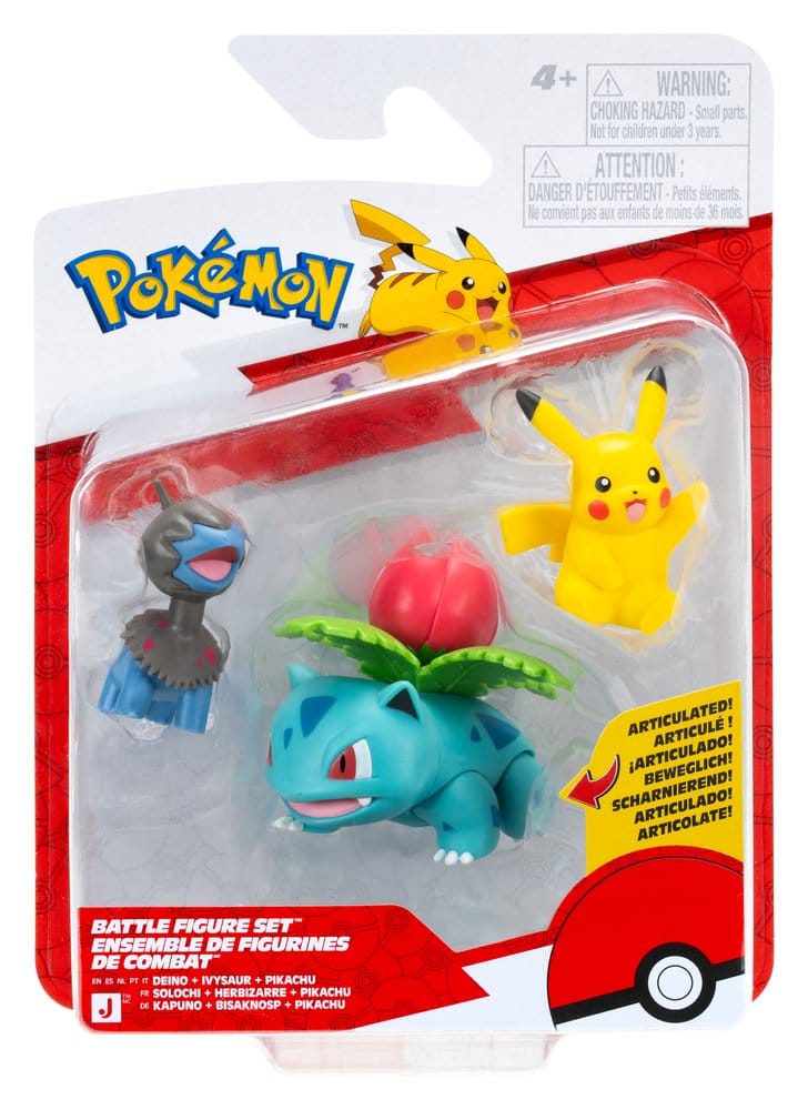 Pokemon Battle Figure Set Action Figures Pikachu, Deino & Ivysaur (3-Pack) - MangaShop.ro