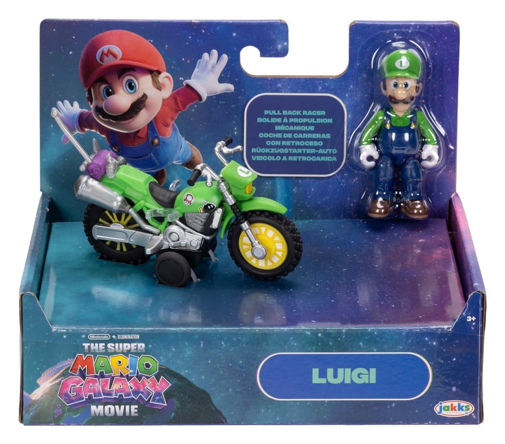 The Super Mario Galaxy Movie Action Figure with Pull Back Motorcycle Luigi 6 cm - MangaShop.ro