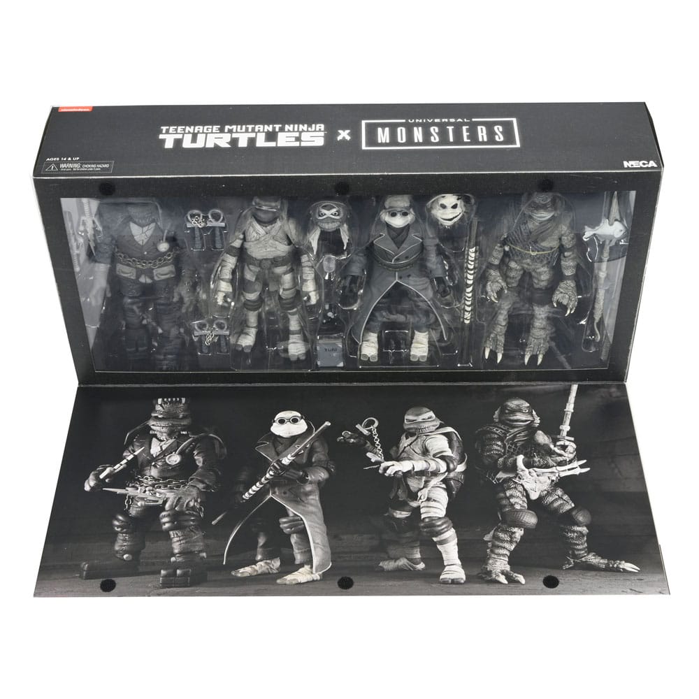 Universal Monsters x Teenage Mutant Ninja Turtles Action Figures 4-Pack Turtles Black & White 18 cm - MangaShop.ro