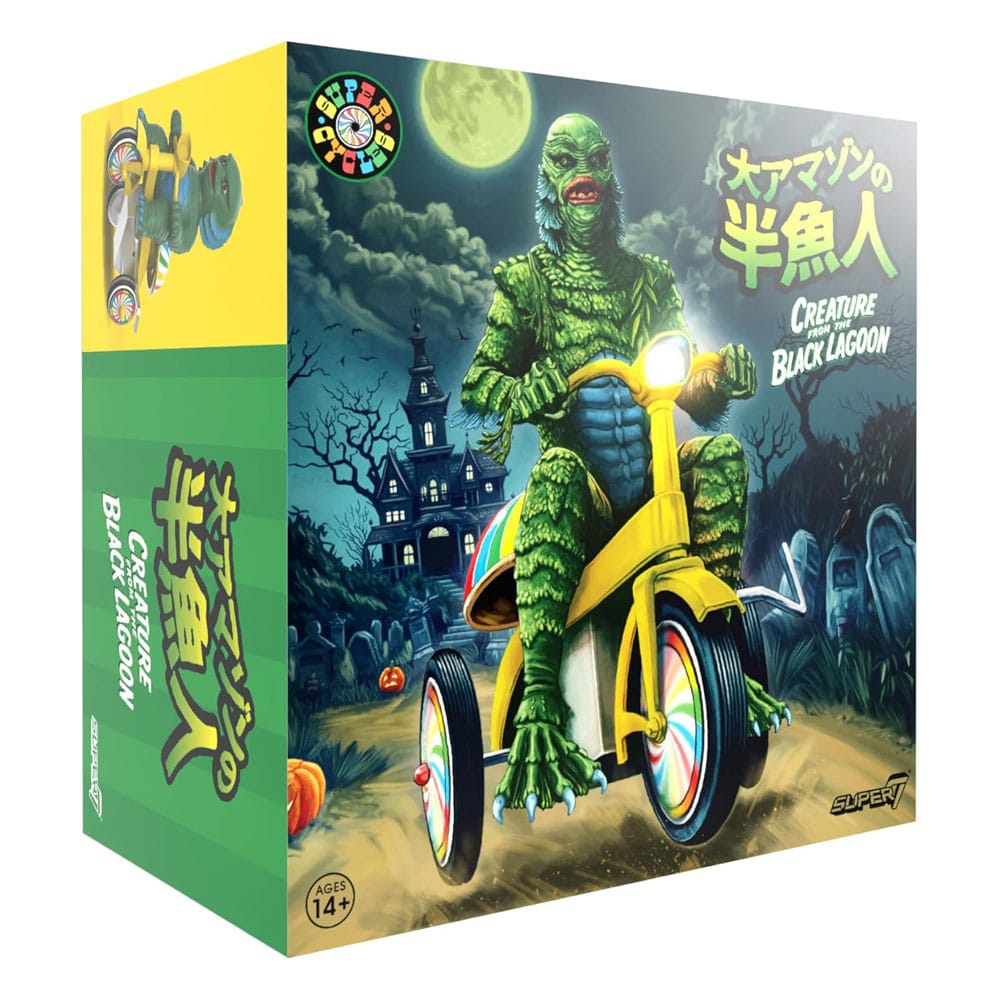 Universal Monsters Super Cycles Action Figure Creature from the Black Lagoon (Dark Green with Yellow Trike) 13 cm - MangaShop.ro