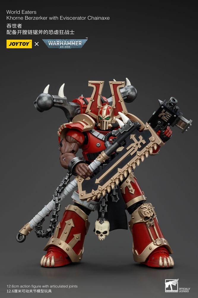 Warhammer 40k Action Figure 1/18 World Eaters Khorne Berzerker with Eviscerator Chainaxe 13 cm - MangaShop.ro