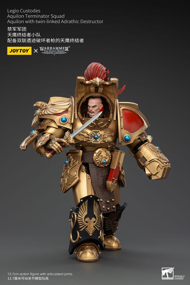 Warhammer The Horus Heresy Action Figure 1/18 Legio Custodes Aquilon Terminator Squad Aquilon with twin-linked Adrathic Destructor 14 cm - MangaShop.ro