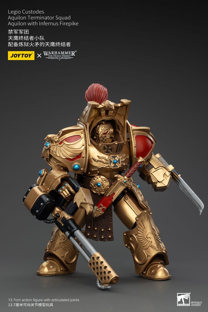 Warhammer The Horus Heresy Action Figure 1/18 Legio Custodes Aquilon Terminator Squad Aquilon with Infernus Firepike 14 cm - MangaShop.ro