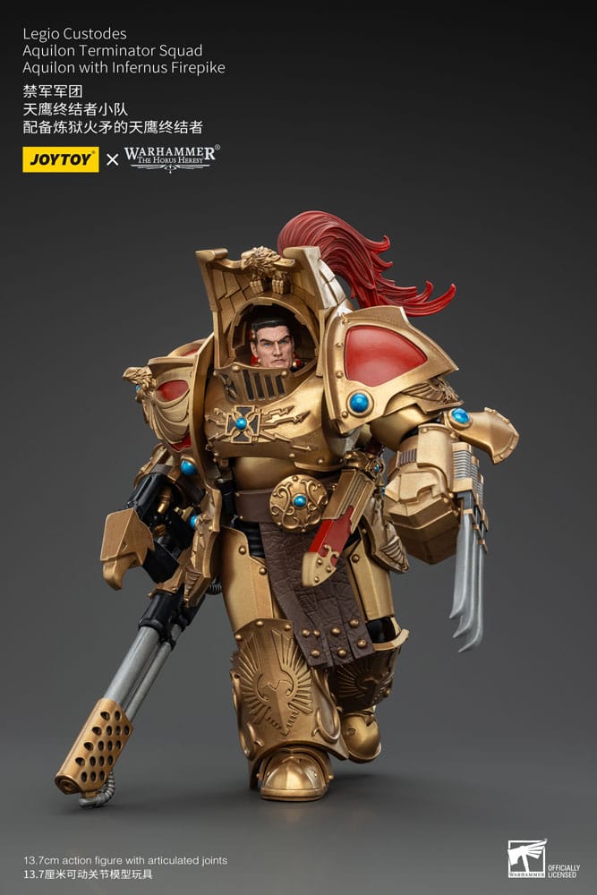 Warhammer The Horus Heresy Action Figure 1/18 Legio Custodes Aquilon Terminator Squad Aquilon with Infernus Firepike 14 cm - MangaShop.ro
