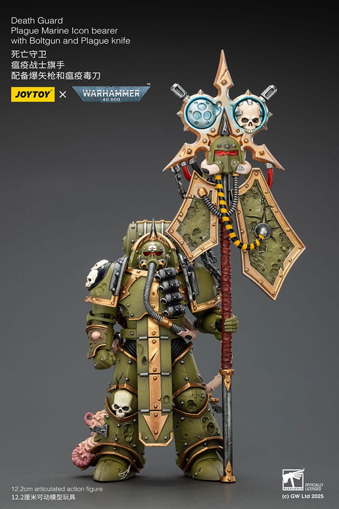 Warhammer 40,000 Action Figure Death Guard Plague Marine Icon bearer with Boltgun and Plague knife 12 cm - MangaShop.ro