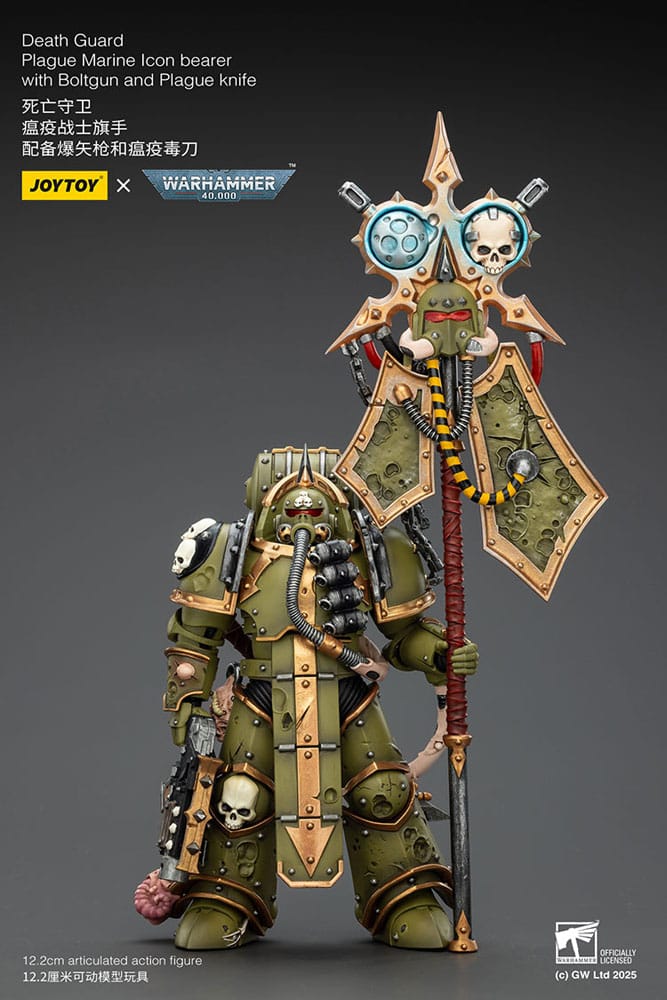 Warhammer 40,000 Action Figure Death Guard Plague Marine Icon bearer with Boltgun and Plague knife 12 cm - MangaShop.ro