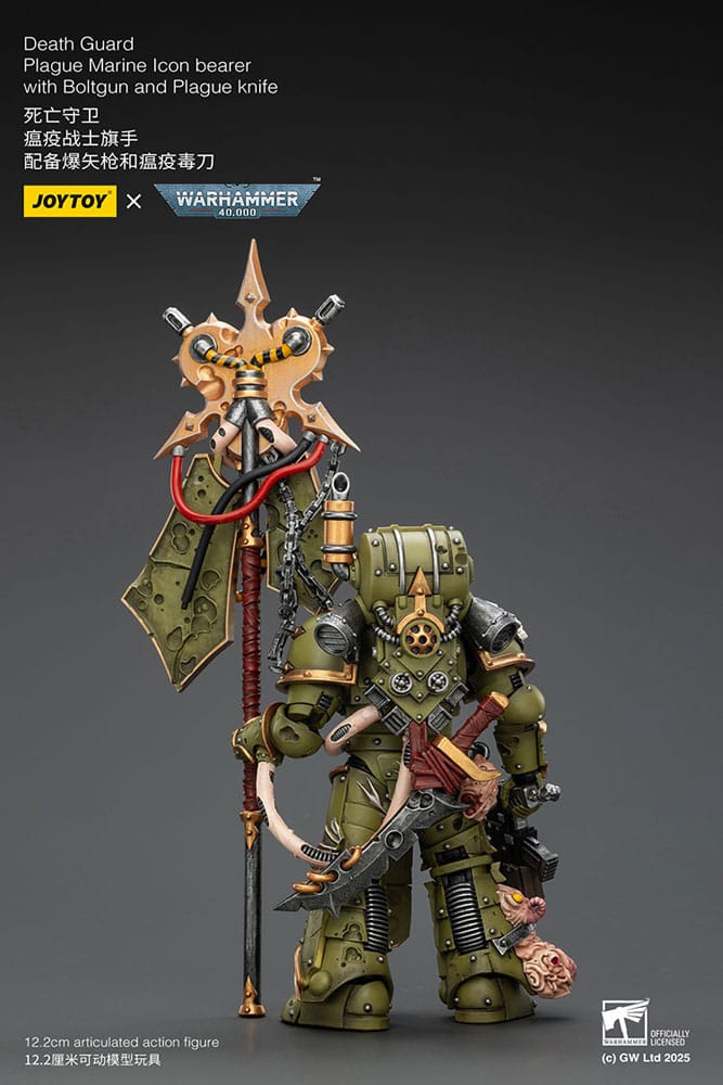 Warhammer 40,000 Action Figure Death Guard Plague Marine Icon bearer with Boltgun and Plague knife 12 cm - MangaShop.ro