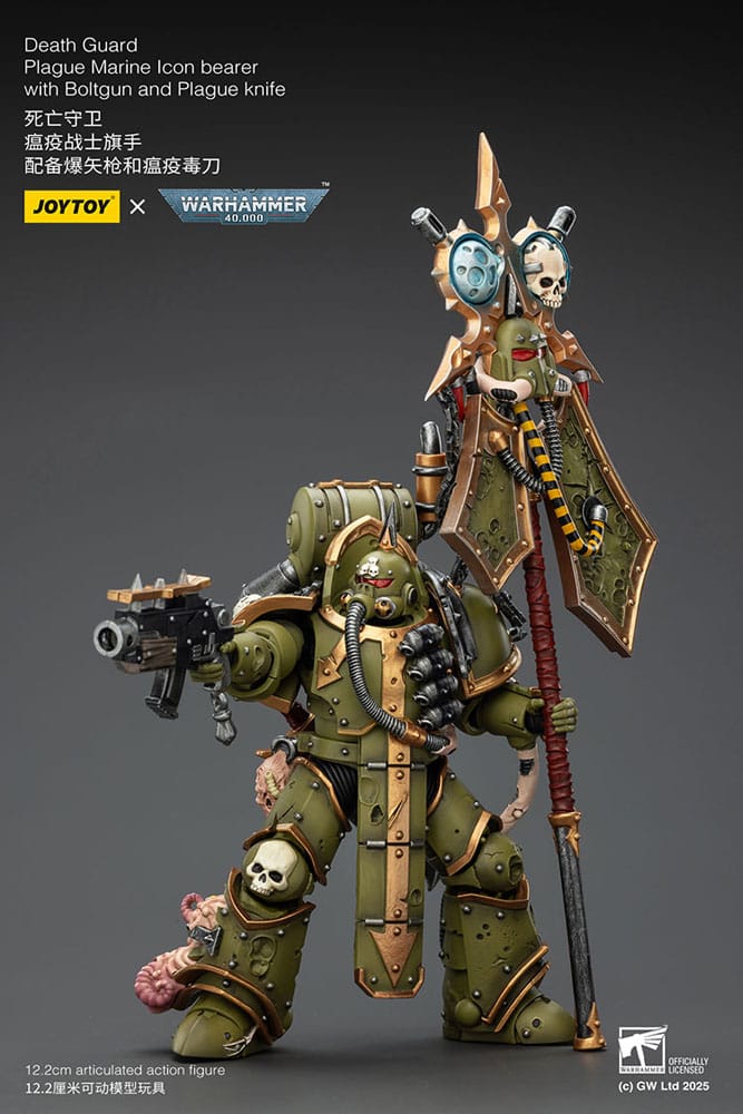 Warhammer 40,000 Action Figure Death Guard Plague Marine Icon bearer with Boltgun and Plague knife 12 cm - MangaShop.ro