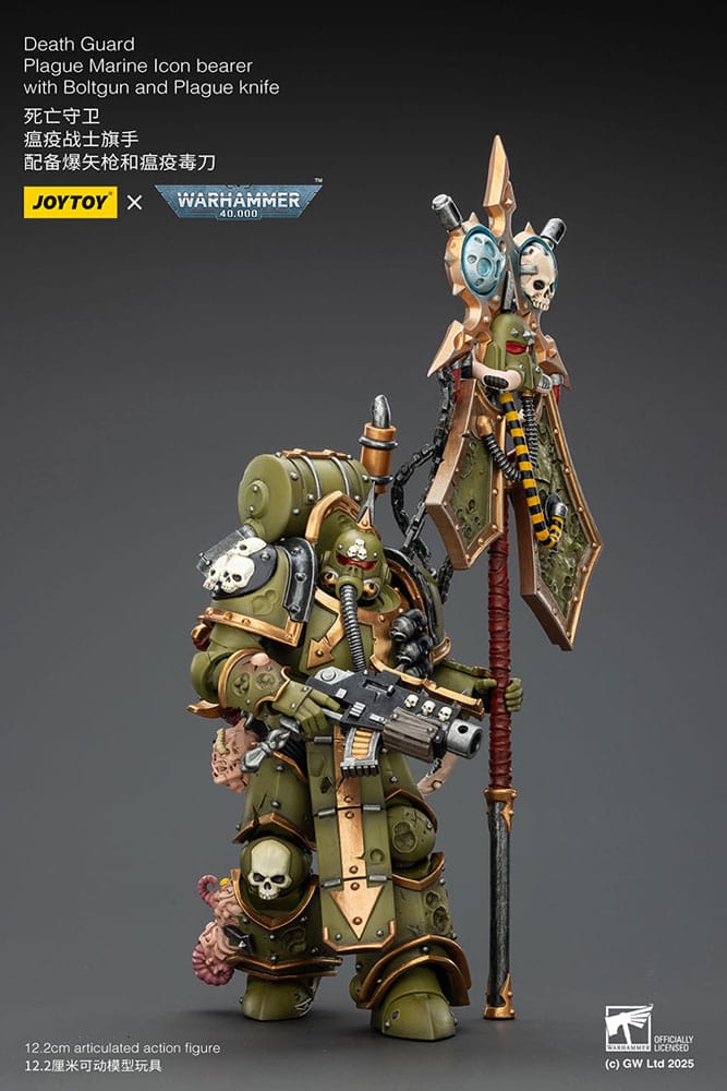 Warhammer 40,000 Action Figure Death Guard Plague Marine Icon bearer with Boltgun and Plague knife 12 cm - MangaShop.ro