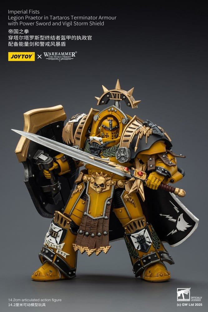 Warhammer Imperial Fists Action Figure Legion Praetor in Tartaros Terminator Armourwith Power Sword and Vigil Storm Shield 14 cm - MangaShop.ro