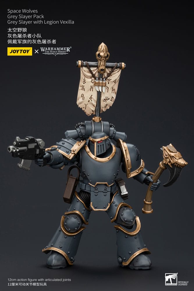 Warhammer The Horus Heresy Action Figure 1/18 Space Wolves Grey Slayer Pack Grey Slayer With Legion Vexilla 12 cm - MangaShop.ro