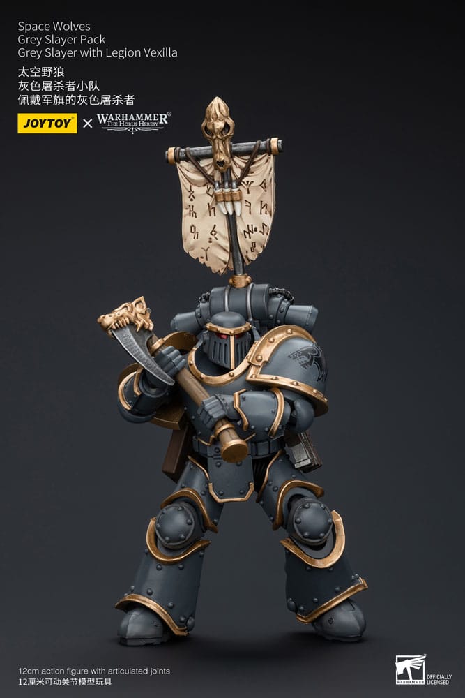 Warhammer The Horus Heresy Action Figure 1/18 Space Wolves Grey Slayer Pack Grey Slayer With Legion Vexilla 12 cm - MangaShop.ro
