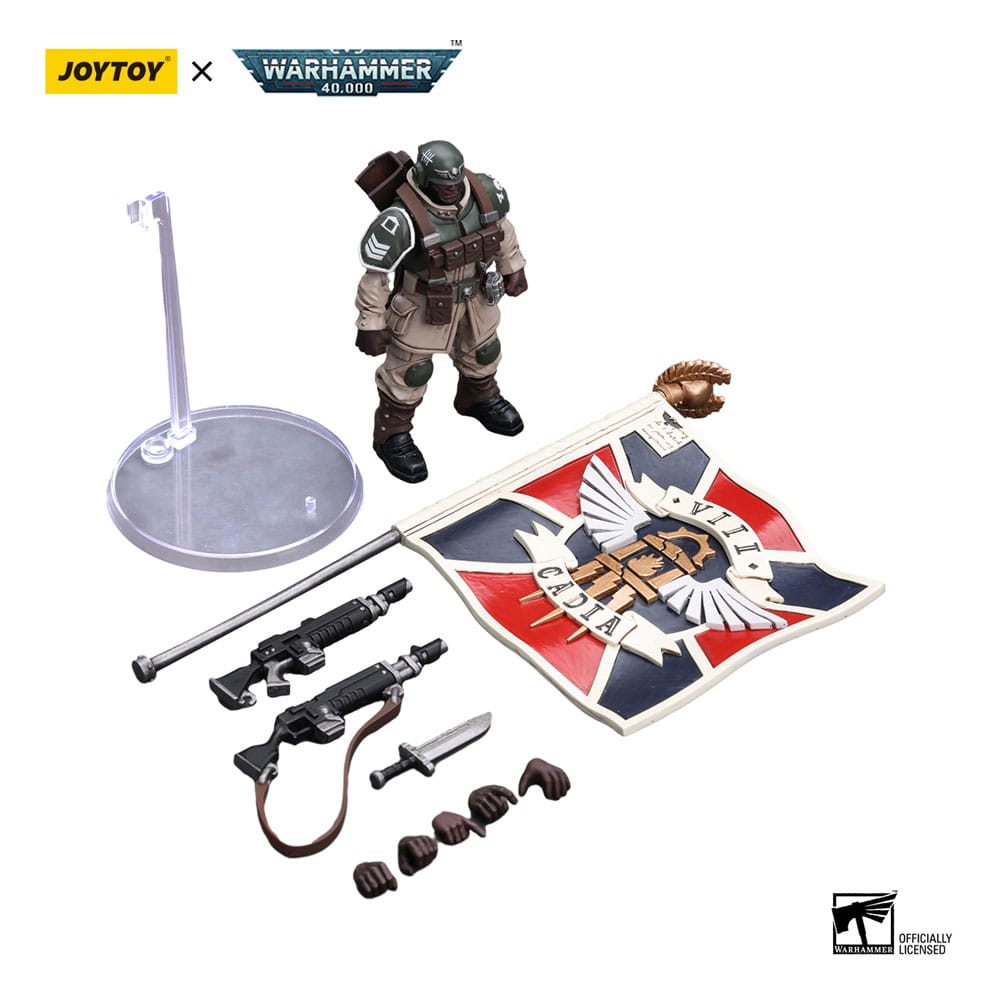 Warhammer 40k Action Figure 1/18 Astra Militarum Cadian Command Squad Veteran with Regimental Standard 12 cm - MangaShop.ro