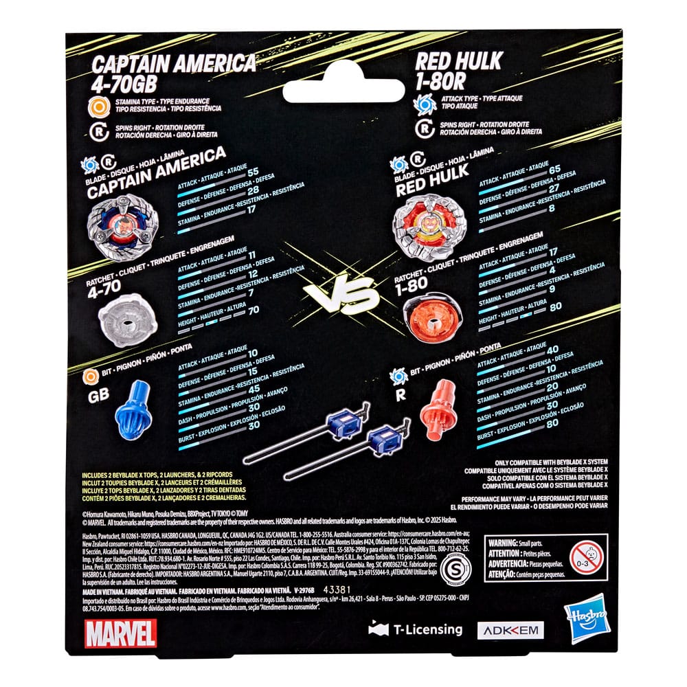 Beyblade X and Marvel Collab Captain America 4-70GB vs. Red Hulk 1-80R - MangaShop.ro