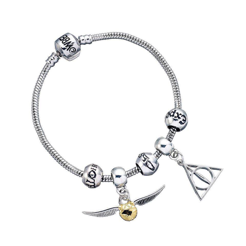 Harry Potter Bracelet Charm Set Deathly Hallows/Snitch/3 Spell Beads (silver plated) - MangaShop.ro