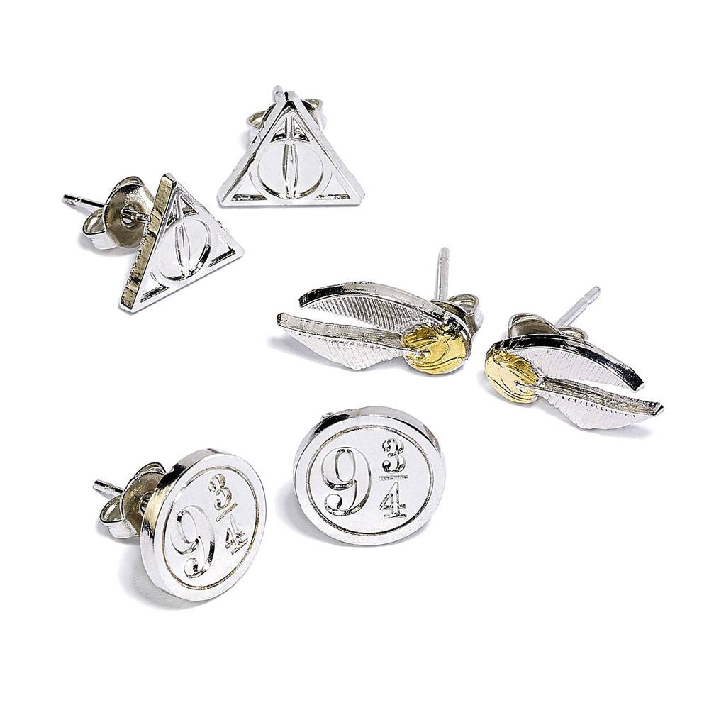 Harry Potter Earrings 3-Pack Snitch/Deathly Hallows/Platform 9 3/4 (silver plated) - MangaShop.ro