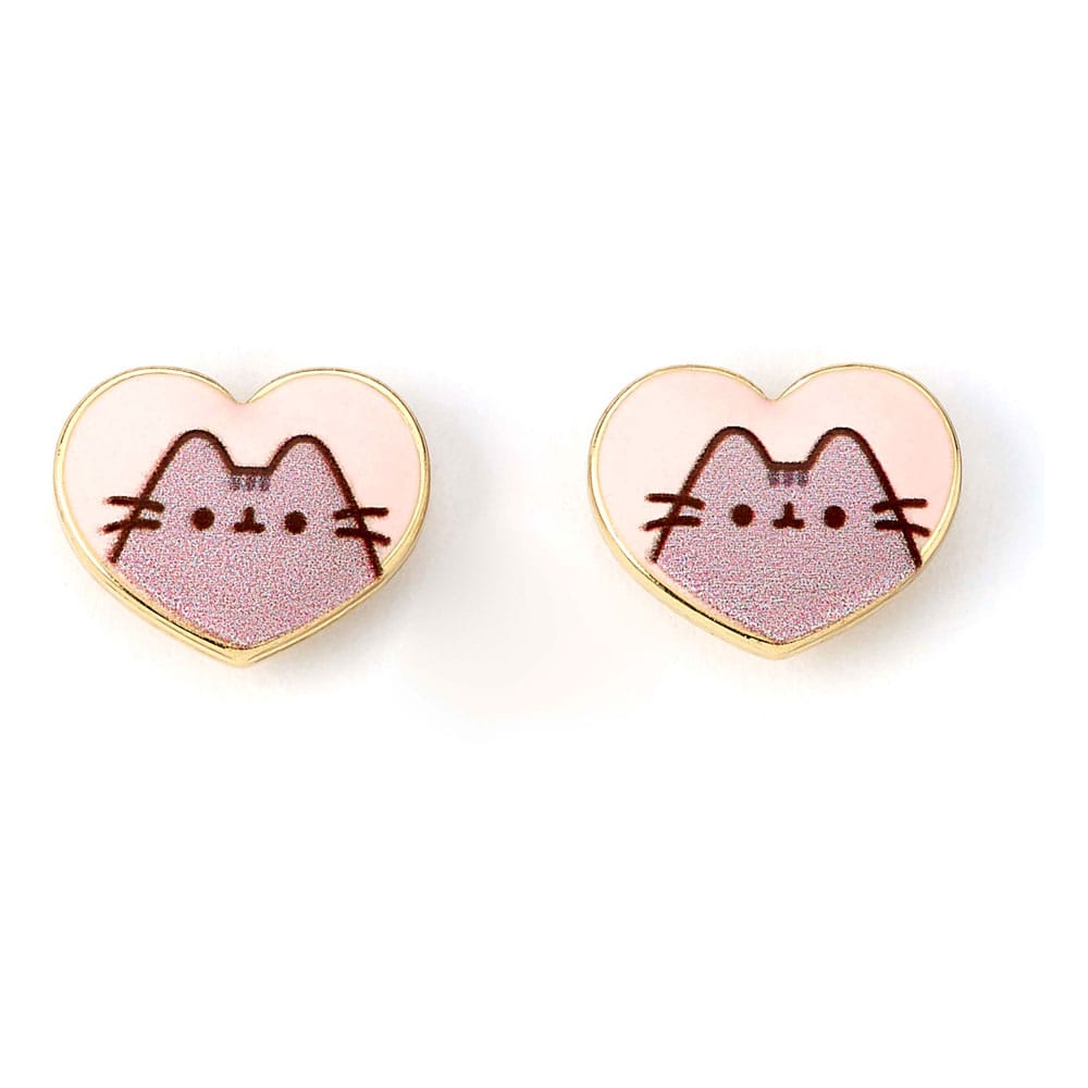 Pusheen Stud Earrings Pink and Gold Heart - MangaShop.ro