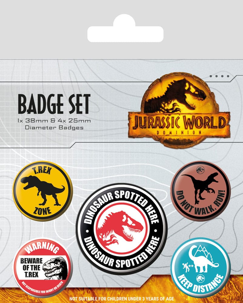Jurassic World: Dominion Pin-Back Buttons 5-Pack Warning Signs - MangaShop.ro