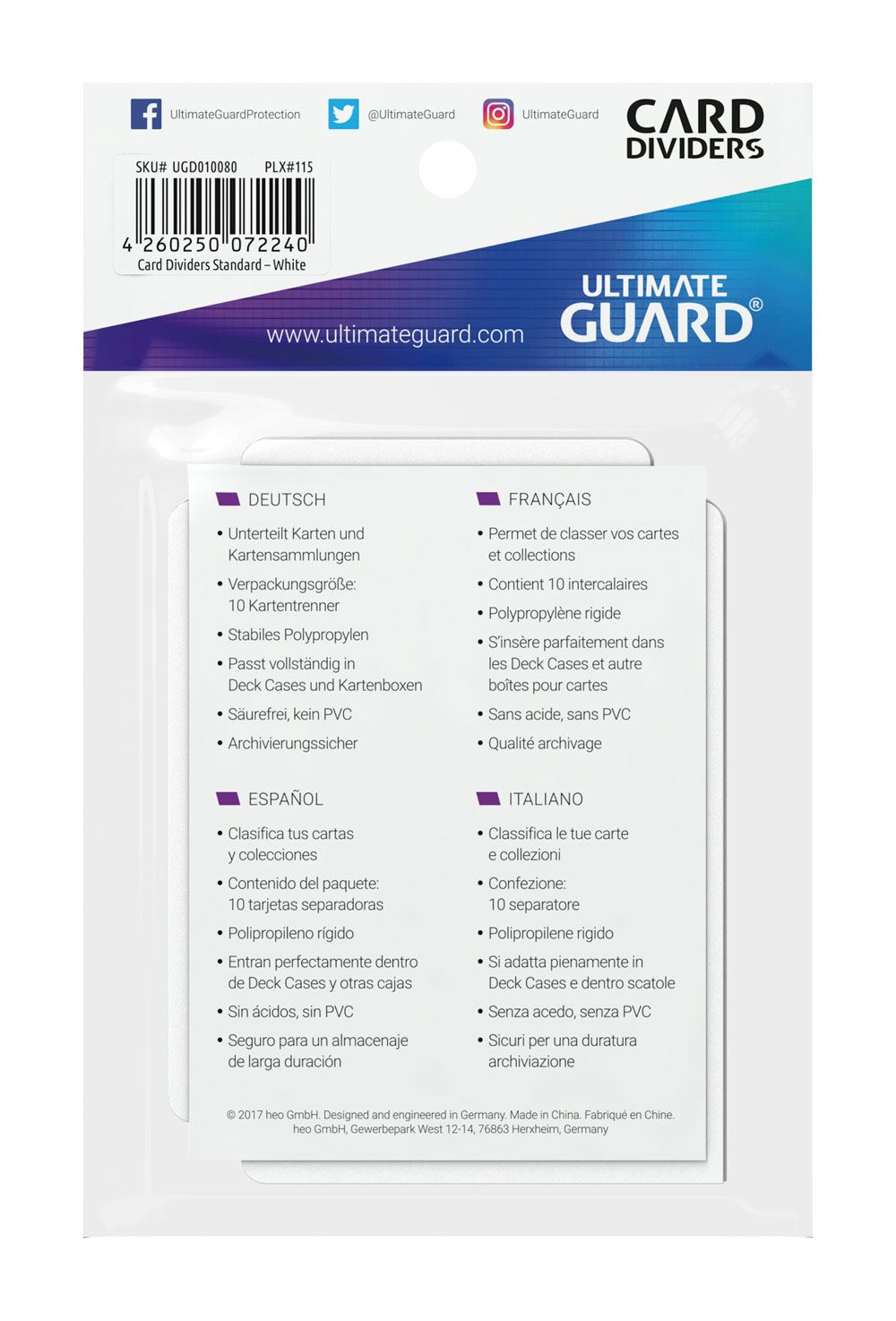 Ultimate Guard Card Dividers Standard Size (10) - White - MangaShop.ro
