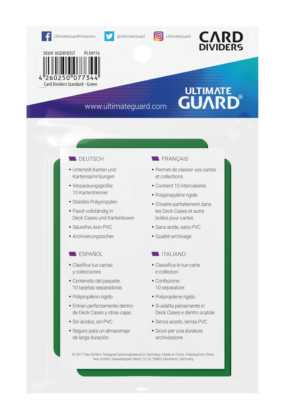 Ultimate Guard Card Dividers Standard Size (10) - Green - MangaShop.ro
