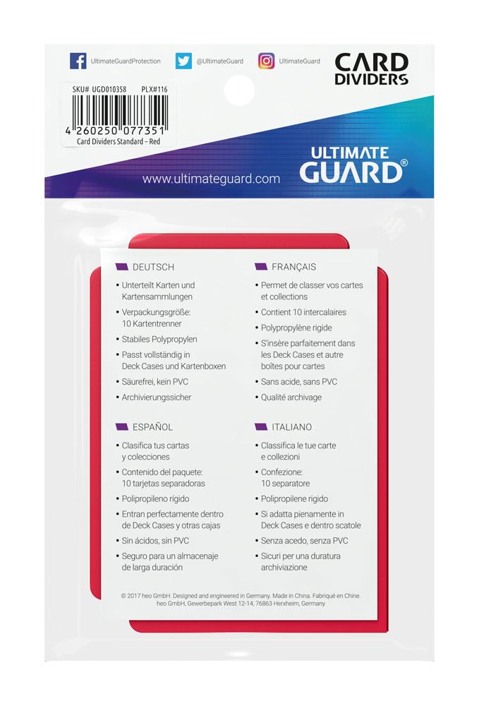 Ultimate Guard Card Dividers Standard Size (10) - Red - MangaShop.ro