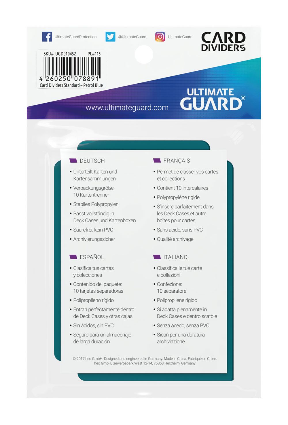 Ultimate Guard Card Dividers Standard Size (10) - Petrol - MangaShop.ro