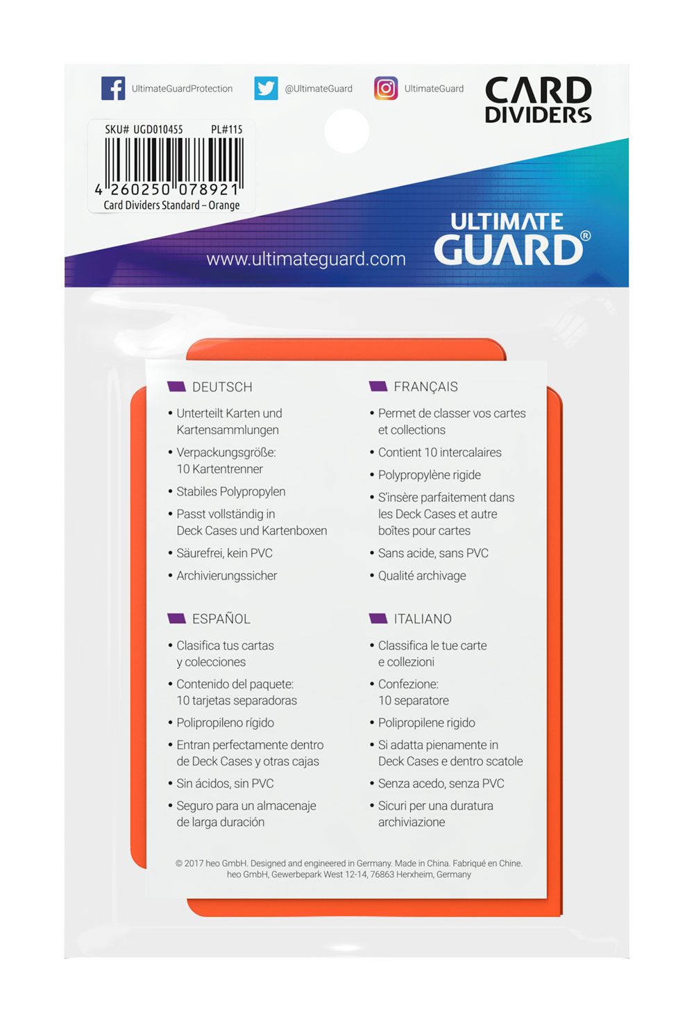 Ultimate Guard Card Dividers Standard Size Orange (10) - MangaShop.ro