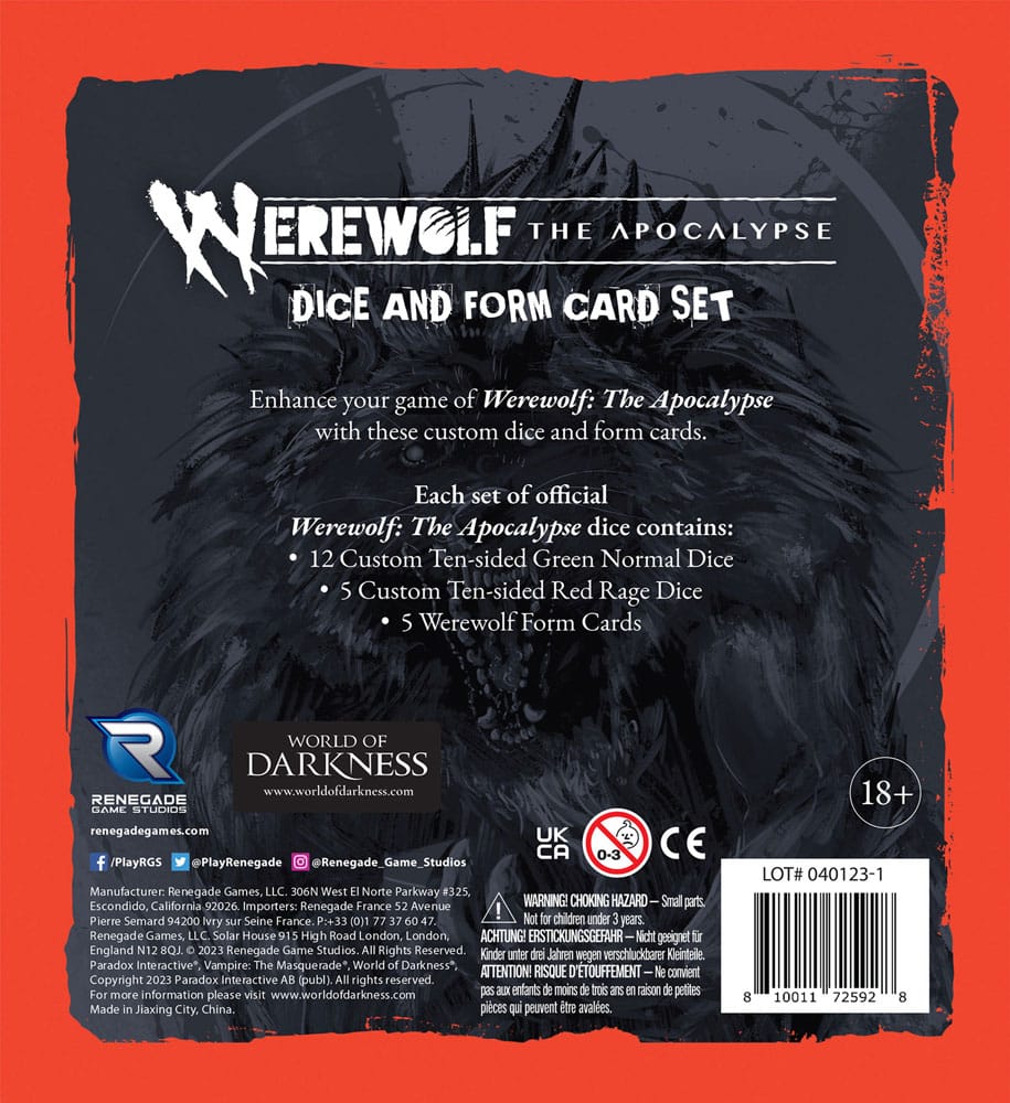 Werewolf: The Apocalypse 5th Edition RPG Dice and Form Card set - MangaShop.ro
