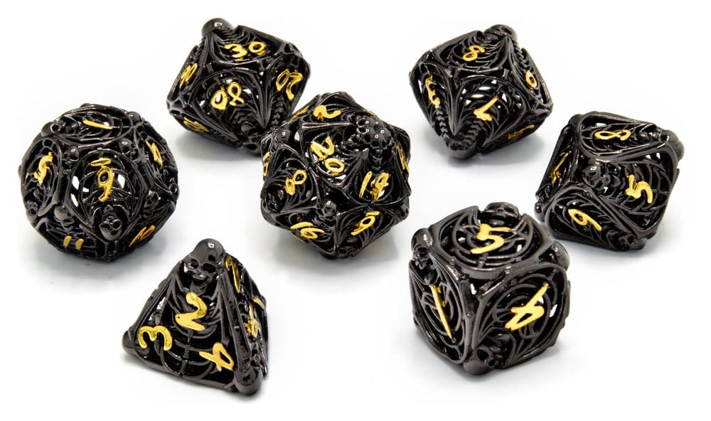 CritStones Hollow Metal Dice Set Soulreaper Gold (7) - MangaShop.ro