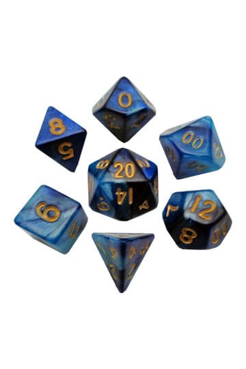 FanRoll Mini Dice Set Blue/Light Blue with Gold Numbers (7) - MangaShop.ro