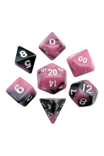 FanRoll Mini Dice Set Pink/Black with White Numbers (7) - MangaShop.ro