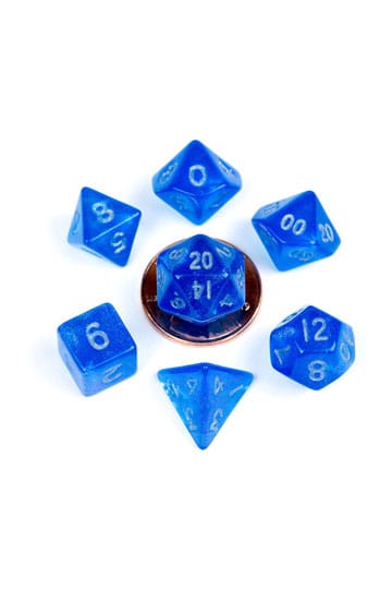FanRoll Mini Dice Set Stardust Blue with Silver Numbers (7) - MangaShop.ro