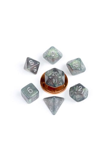 FanRoll Mini Dice Set Stardust Gray with Silver Numbers (7) - MangaShop.ro