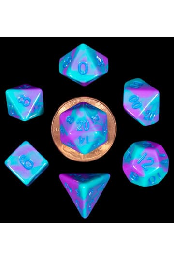 FanRoll Mini Dice Set Turquoise and Purple Marble (7) - MangaShop.ro