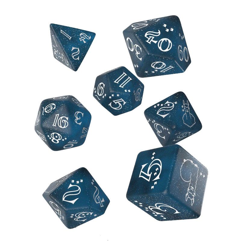 Shimmering Llama Dice Set Glittering dark Blue & White (7) - MangaShop.ro