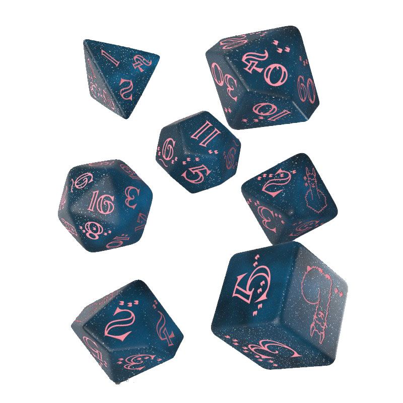 Sparkling Llama Dice Set Glittering dark Blue & Pink (7) - MangaShop.ro