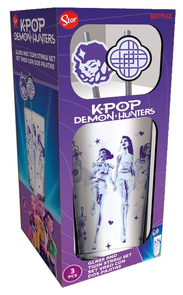 KPop Demon Hunters Glass Tumbler with Straws 485 ml - MangaShop.ro