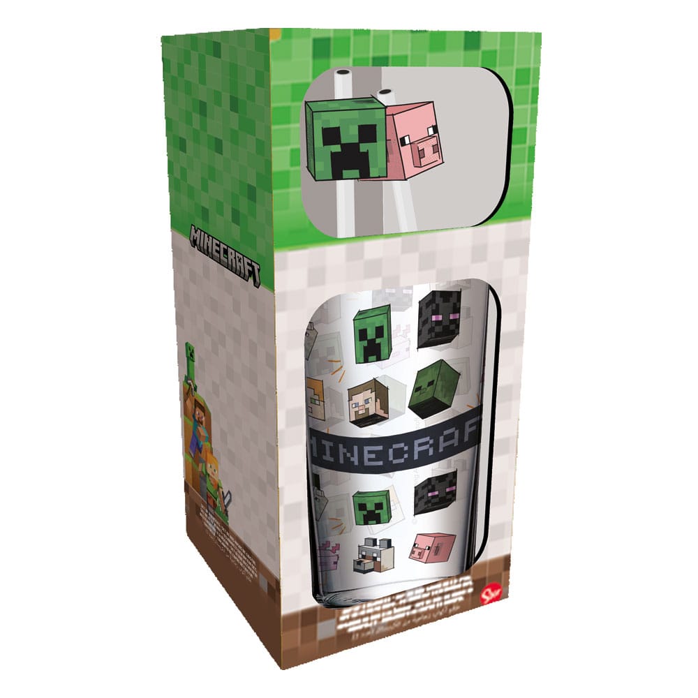 Minecraft Glass Tumbler with Straws Characters 485 ml - MangaShop.ro