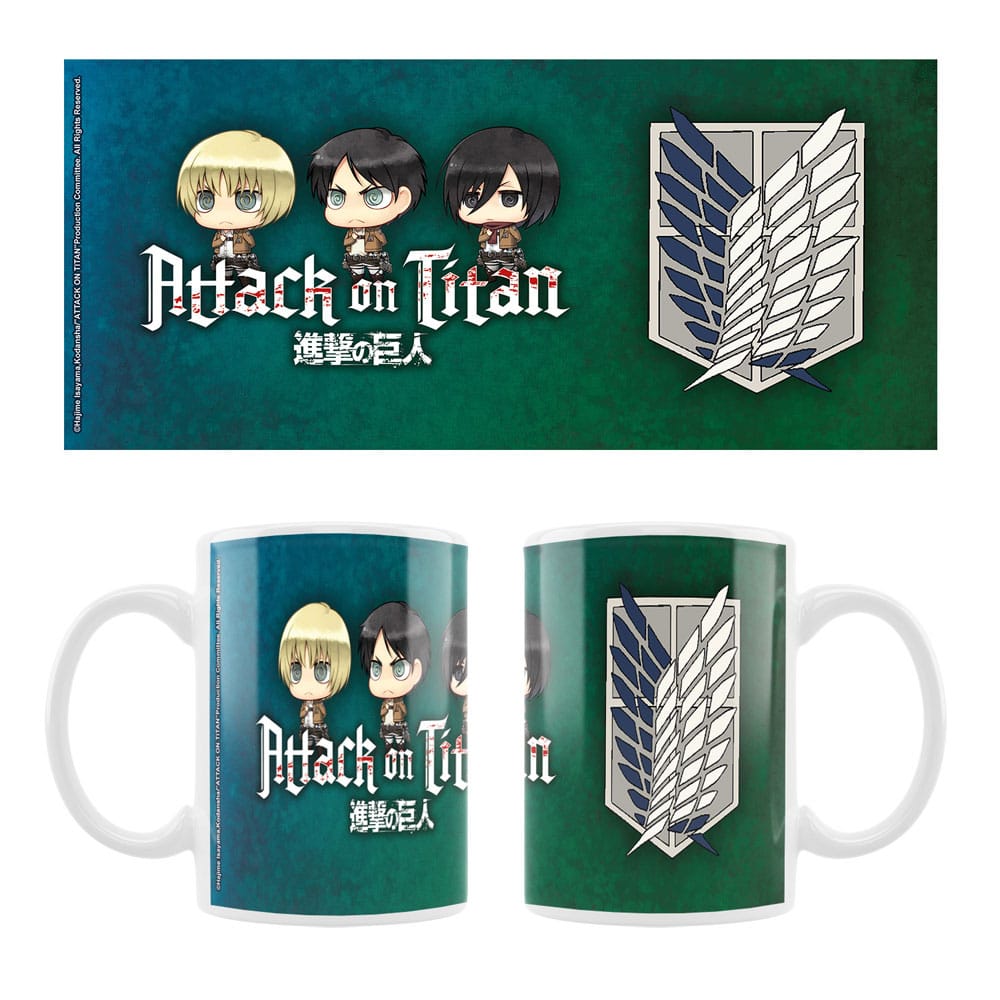 Attack on Titan Ceramic Mug Eren, Mikasa & Armin Chibi Style - MangaShop.ro