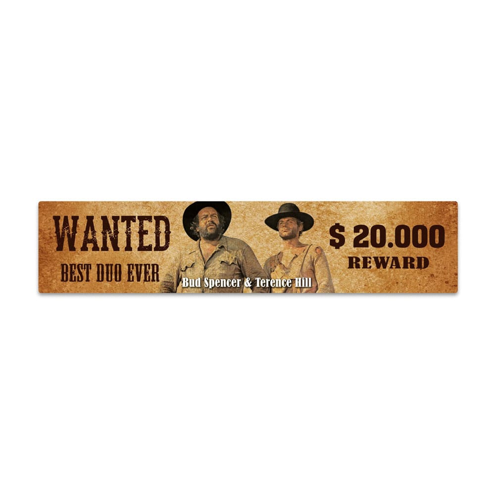 Bud Spencer & Terence Hill Tin Sign with Magnet Wanted 16 x 3,5 cm - MangaShop.ro