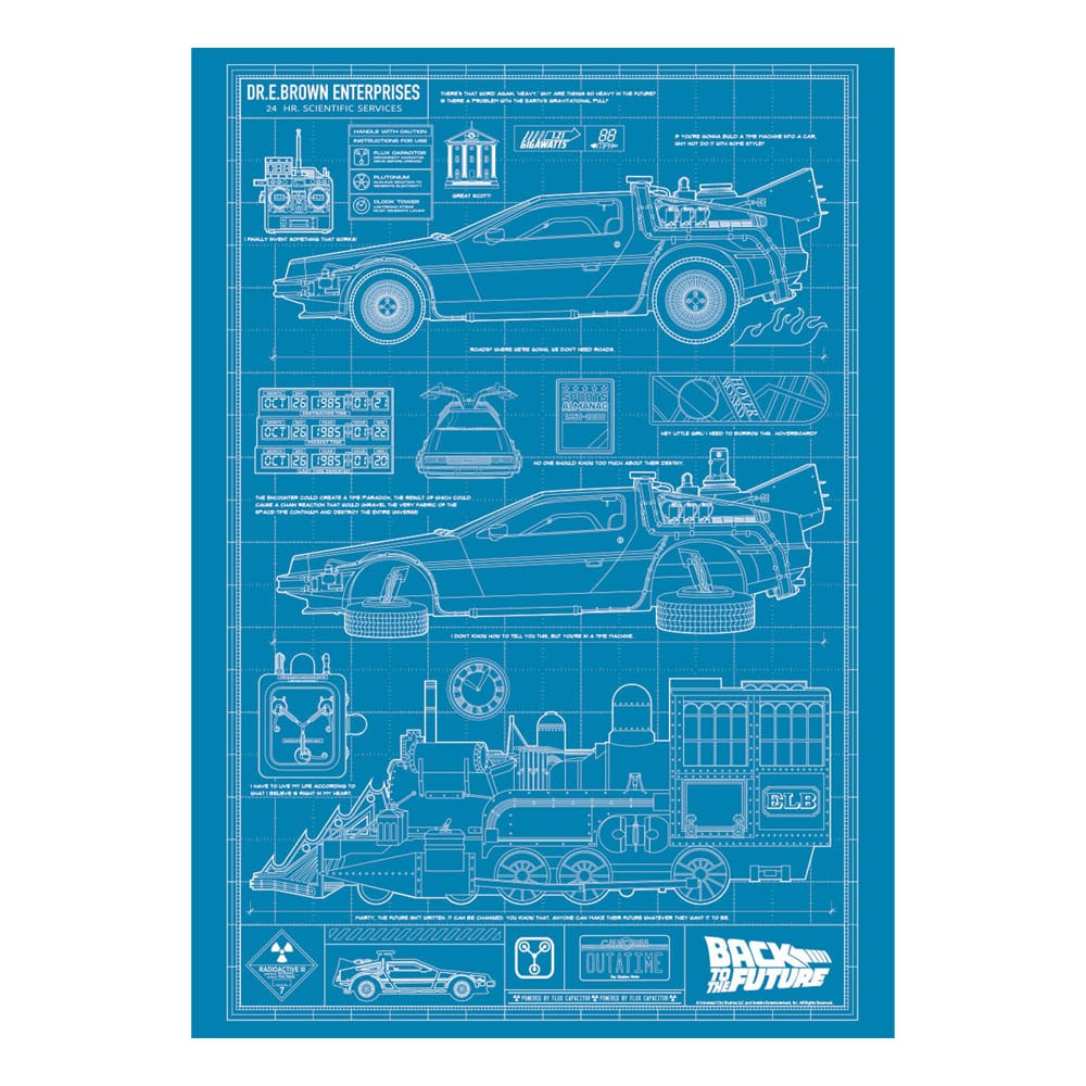Back To The Future Art Print Time Machine Blueprint Limited Edition 42 x 30 cm - MangaShop.ro