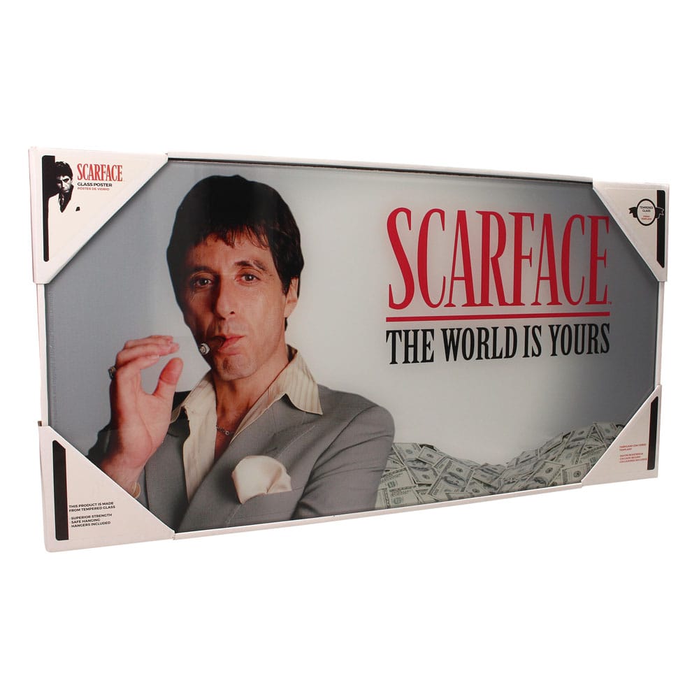 Scarface Glass Poster The World Is Yours (Grey Background) 60 x 30 cm - MangaShop.ro