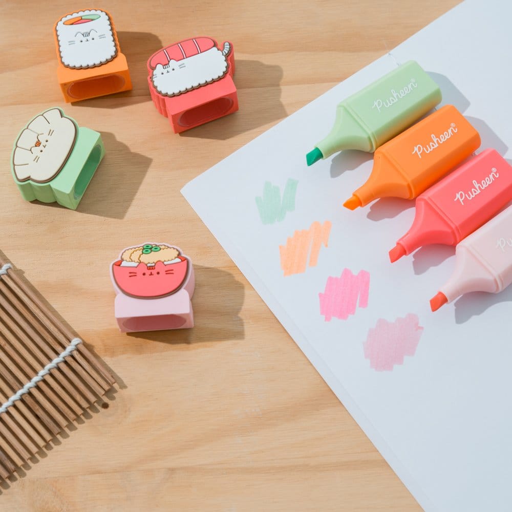 Pusheen Highlighters with Topper Sushi Roll Set of 4 - MangaShop.ro