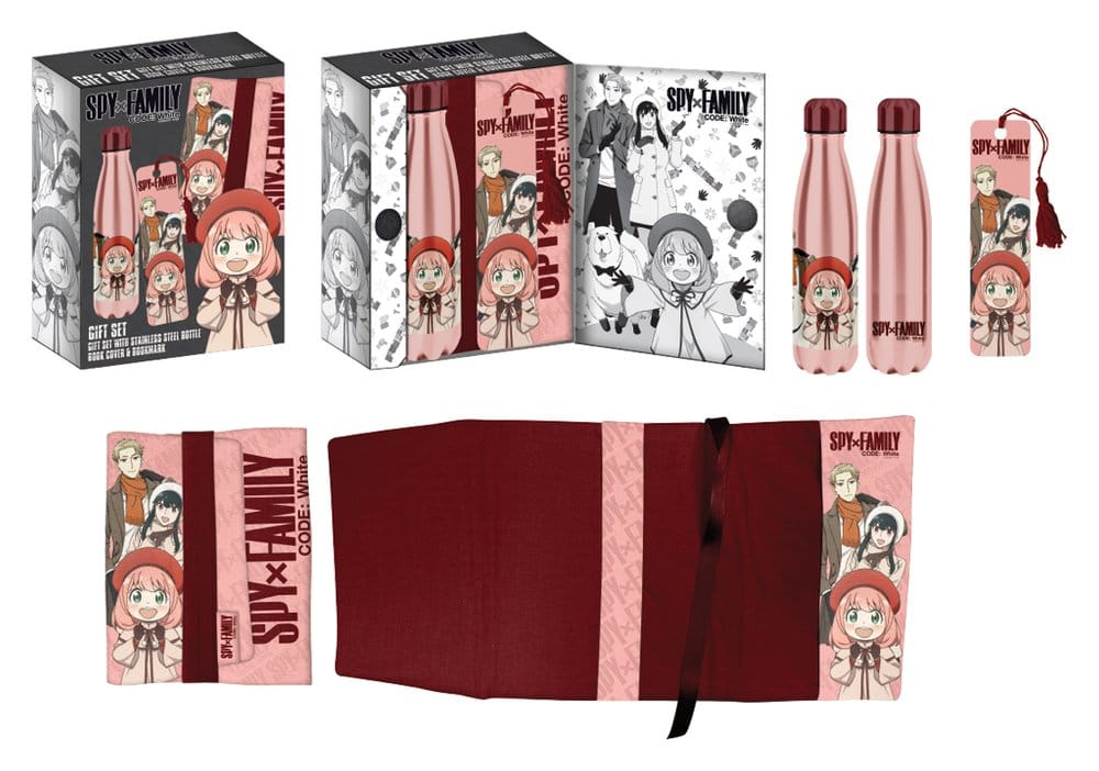 Spy x Family Steel Bottle, Sticker, Book Cover Gift Set Pink/Red - MangaShop.ro