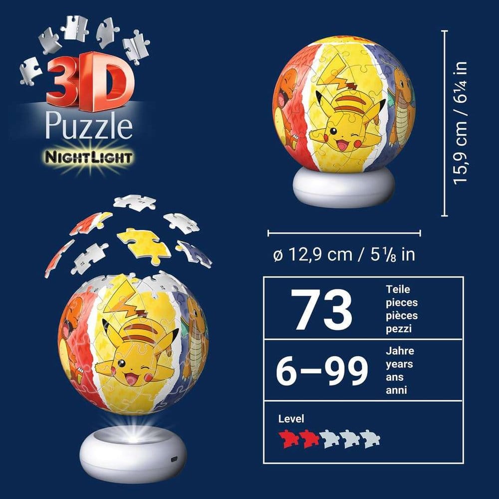 Pokemon 3D Jigsaw Puzzle Ball Nightlight (73 Pieces) - MangaShop.ro