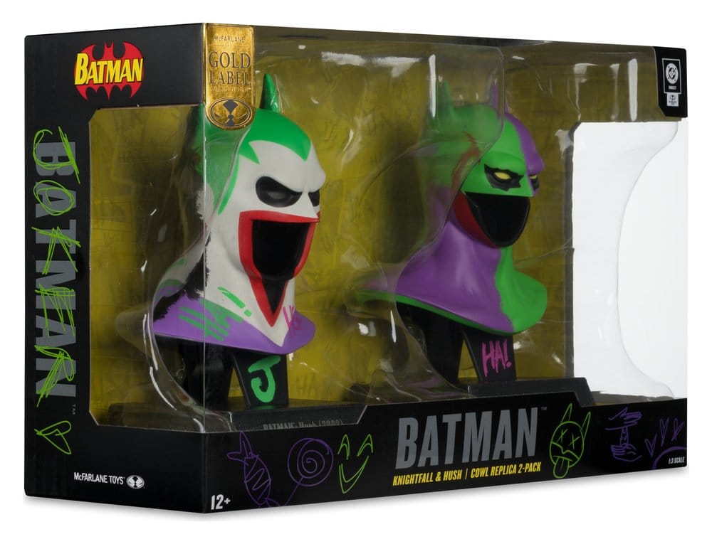 Batman DC Direct Mini Replica 1/3  2-pack Batman Cowls Hush & Knightfall (Jokerized) (Gold Label) 18 cm - MangaShop.ro